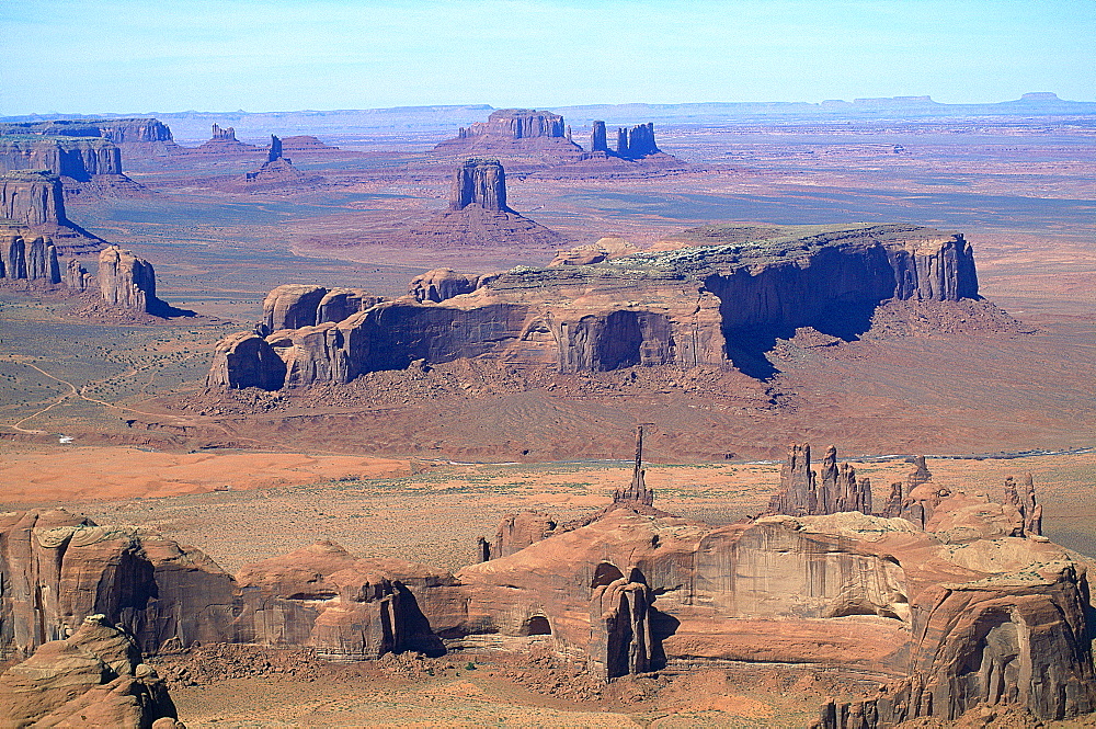 Usa, South West, Arizona & Utah, Navajo Reservation Of Monument Valley, Aerial Of Red Rocks Peaks (Mesas), 