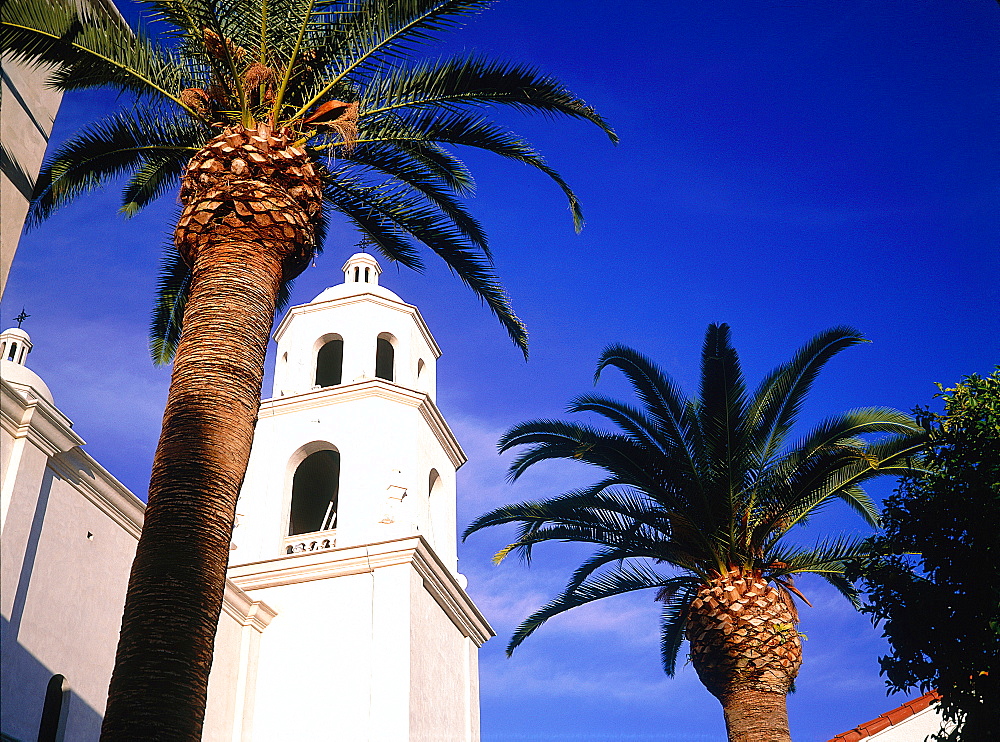 Usa, South West, Arizona, Sonora Desert, Tucson Spanish Mission, Palms At Fore