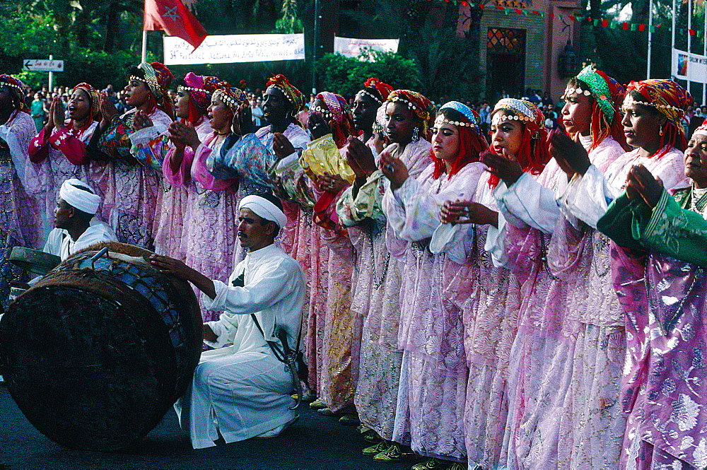 Morocco, South, Marrakech, Folkloric Summer Festival, Berber Women Dancing And Clapping Their Hands