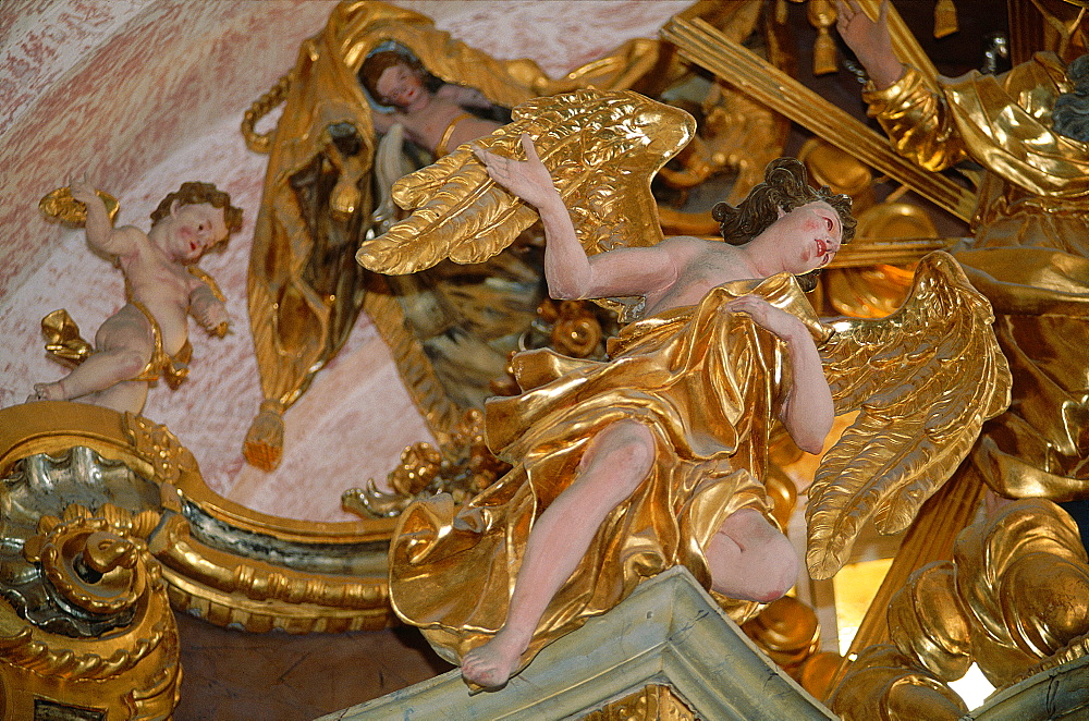 Slovenia, The Julian Alps, Bled Lake (Alt 501m) And The Church Of Vows On An Island, Detail Of The Baroque Altar