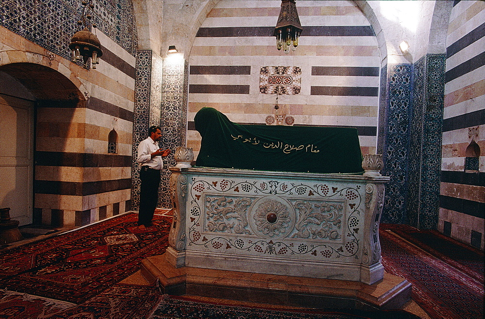 Syria, Damascus, Man At Prayer At Saladin's Tomb Monument