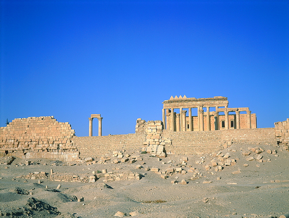 Syria, Palmyra Oasis In The Desert, The Temple Of Bel In A Desert Environment