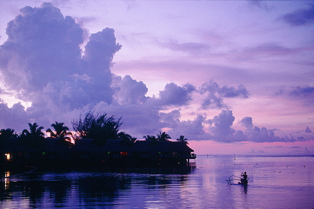 French Polynesia, Windward Islands, Moorea, Dusk On The Lagoon