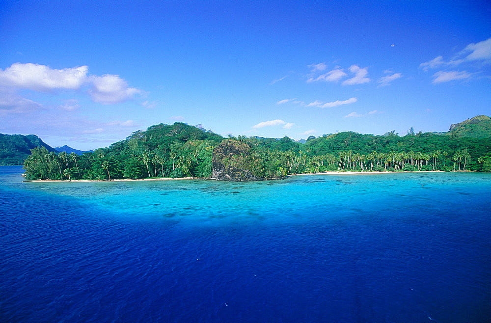 French Polynesia, Leeward Islands, Huahine, Landscape Seen From Top Of A Sailing Boat Mast