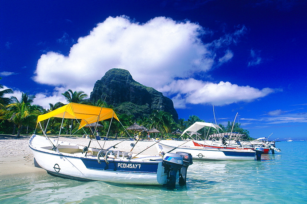 Mauritius Island, Morne Brabant Beach And Chartered Boats Half Ashore 