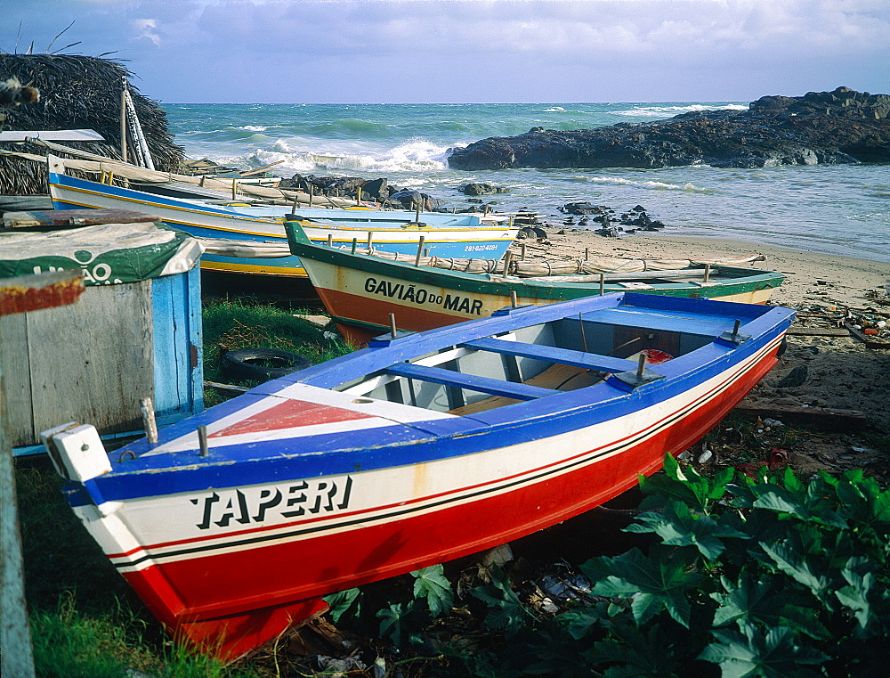 Brazil, Salvador De Bahia, The Historic Quarter Of Pelourinho, Fishermen Boats On The Shore