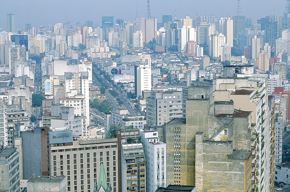 Brazil, Sudeste, Sao Paulo, Overview On The City Center From Top Of Hotel Hilton, Av Ipiranga