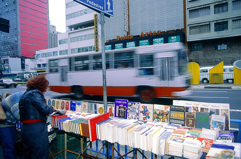 Brazil, Sudeste, Sao Paulo, On Paulista Avenue Books Seller On The Sidewalk