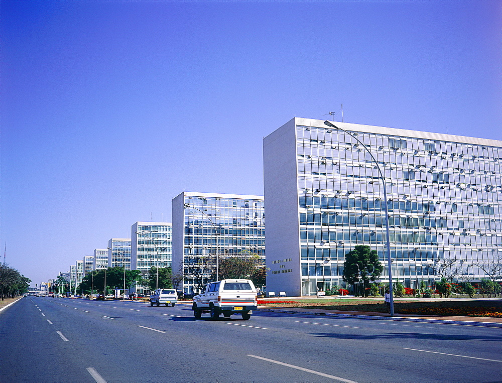 Brazil, Goias, Brasilia, The Administrative Capital Created Par President Kubitschek And Designed By Brasilian Town Planner Lucio Costa & Architect Oscar Niemeyer, The Ministries Avenue Perspective