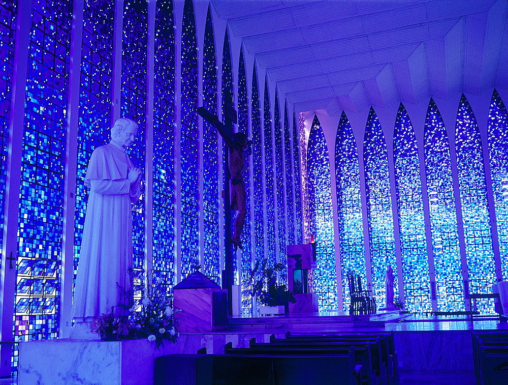 Brazil, Goias, Brasilia, The Administrative Capital Created Par President Kubitschek And Designed By Brasilian Town Planner Lucio Costa & Architect Oscar Niemeyer, Interior Of The Blue Church