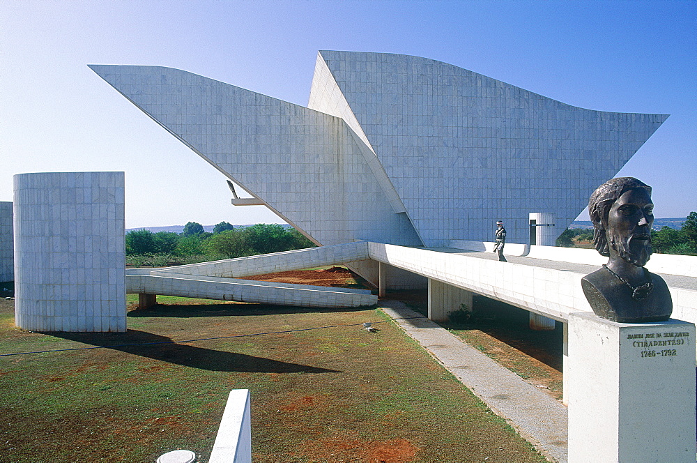 Brazil, Goias, Brasilia, The Administrative Capital Created Par President Kubitschek And Designed By Brasilian Town Planner Lucio Costa & Architect Oscar Niemeyer, Small Church Of N, D, De Fatima, Bust Of National Heroe Tiradentes At Fore