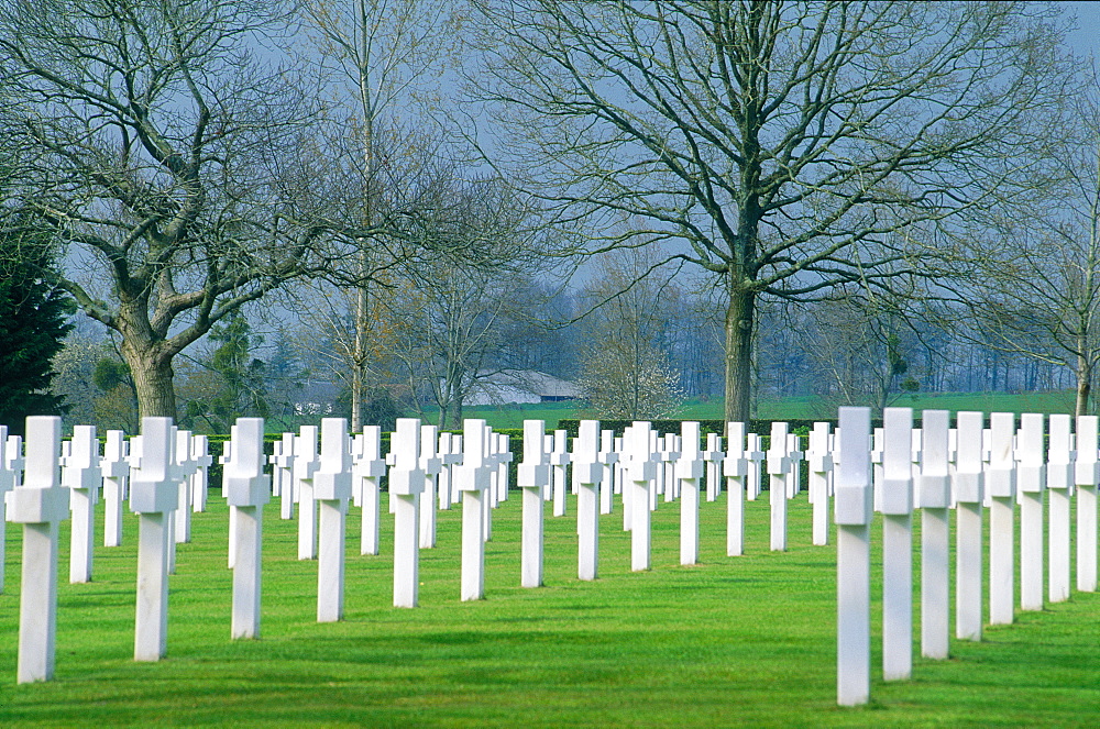 France, Normandy, Manche (50), St James Military Cimetery Near Avranches, White Crosses On American Soldiers Graves