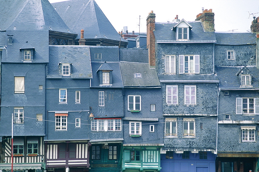 France, Normandy, Calvados (14), Honfleur, Slates Houses Facades On The Harbour