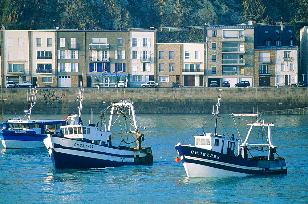 France, Normandy, Manche (50), Granville, Small Trawler Fishing Boats Anchored In The Harbour