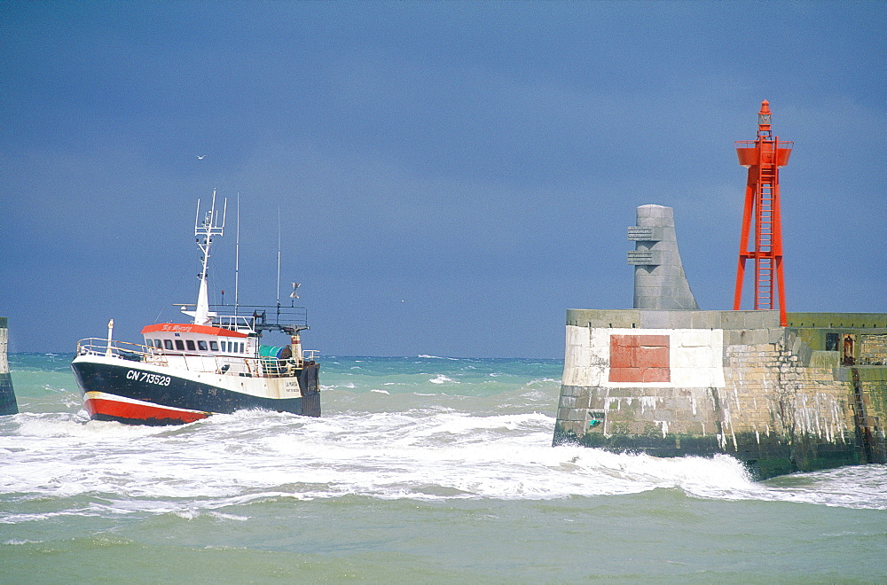 France, Normandy, Calvados (14), Portenbessin , Fshing Boat Returning To The Harbour By A Rough Sea Day