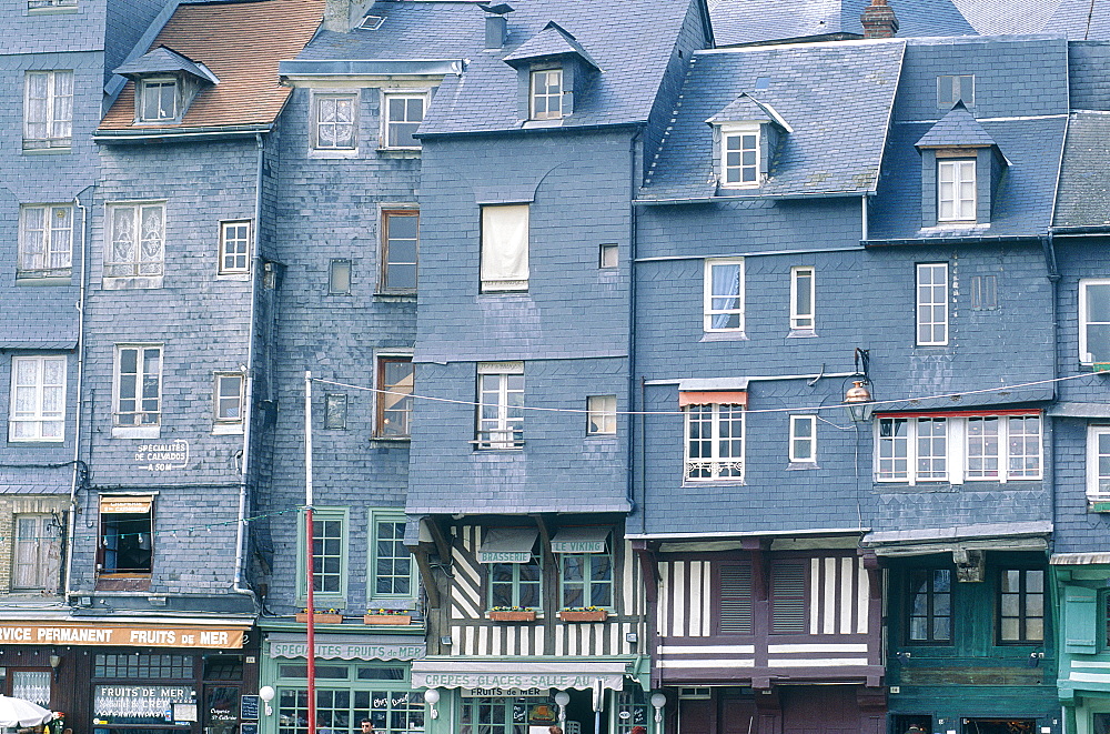 France, Normandy, Calvados (14), Honfleur, Slates Houses Facades On The Harbour