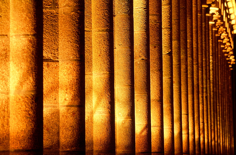 France, Normandy, Manche (50), Mont Saintmichel, The Abbey, The Diningroom Columns Illuminated At Night