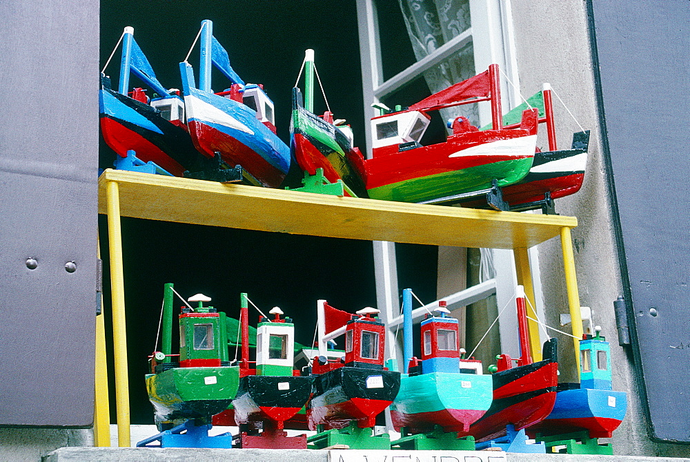 France, Normandy, Manche (50), Mont Saintmichel, Model Scale Colored Fishing Boats For Sale At A Window