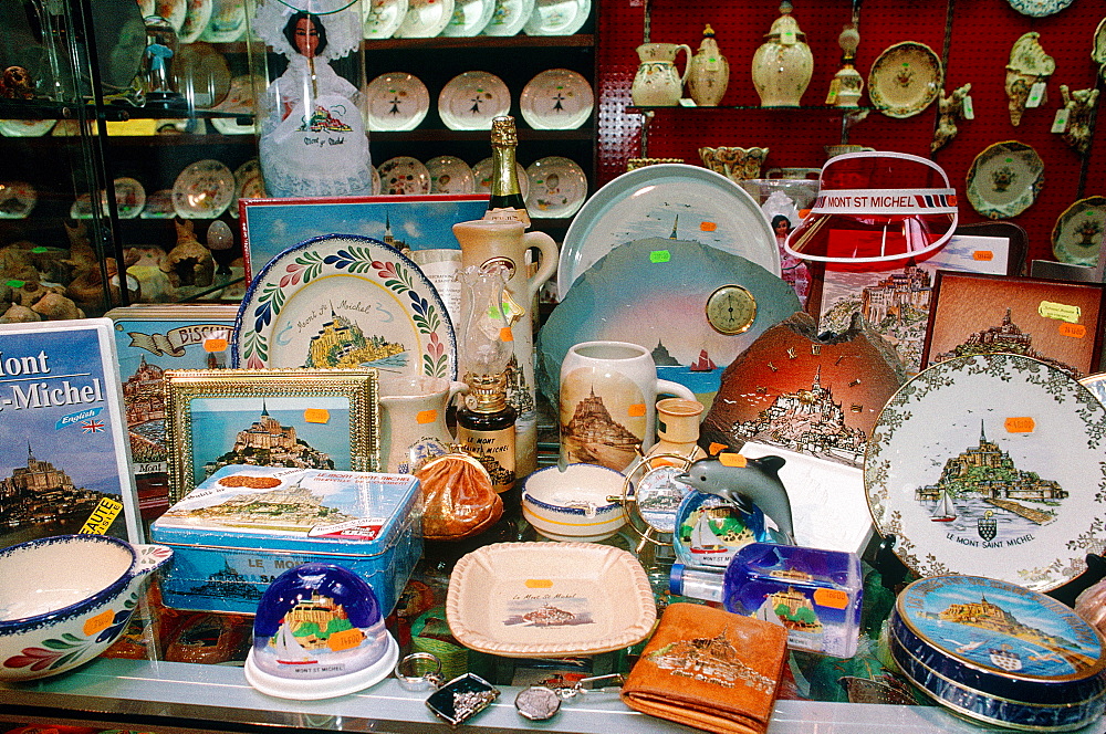 France, Normandy, Manche (50), Mont Saintmichel, The Shopkeepers Mainly Specialized In Selling Souvenirs Most Of Them Very Kitch, Exhibition Of Tha Most Successful At Emile Letondeur Shop