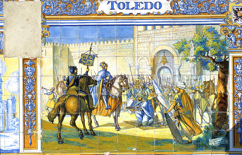 Spain, Andaloucia, Sevilla, Plaza De Espana, The Mosaics With Historical Events