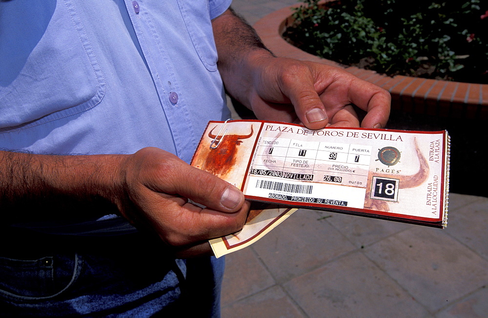 Spain, Andaloucia, Sevilla, Retailer Of Tickets For The Next Sunday Corrida