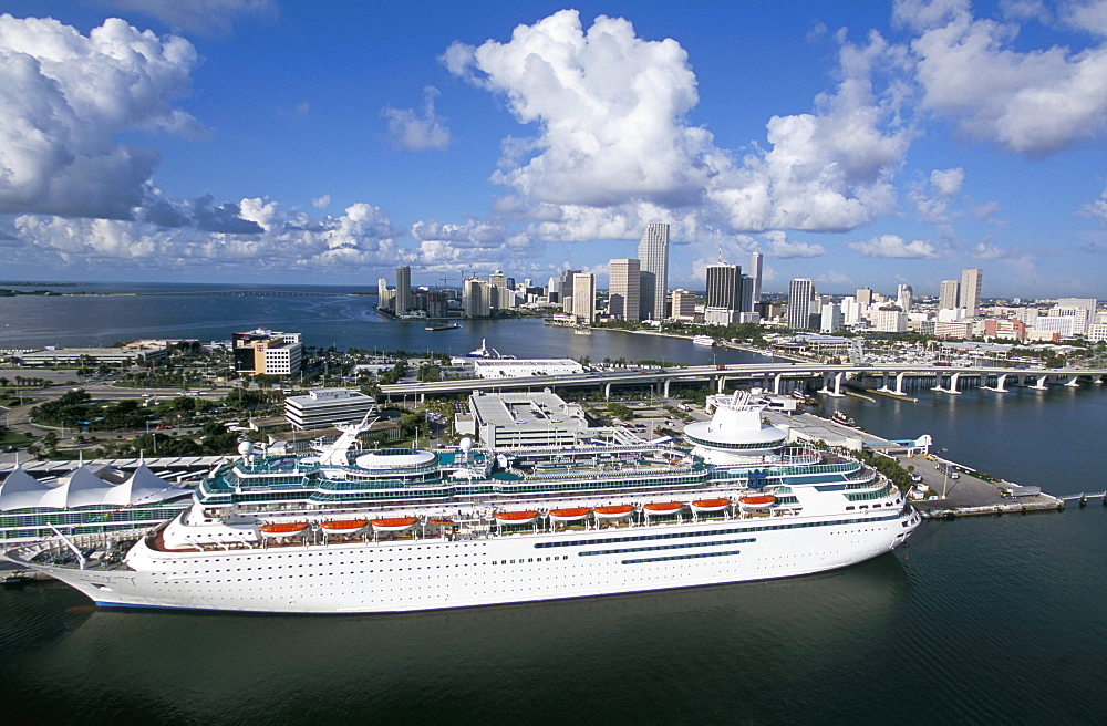 Aeial view of cruise ship, Miami Beach, Miami, Florida, United States of America, North America