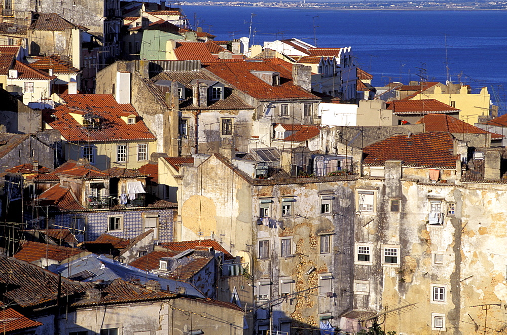 Portugal, Lisbon, Overview On The City (Alfama) From St Georges Castle  Road (Castello Sao Jorge), 