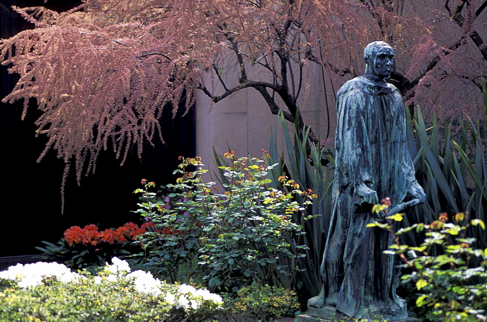 Portugal, Lisbon, Bronze Monk Statue In The Gulbenkian Museum Garden, 