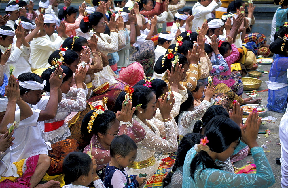 Indonesia, Bali Island, Odalan (Temple Festival) In The Village Of CelUK, Attendants At Prayer