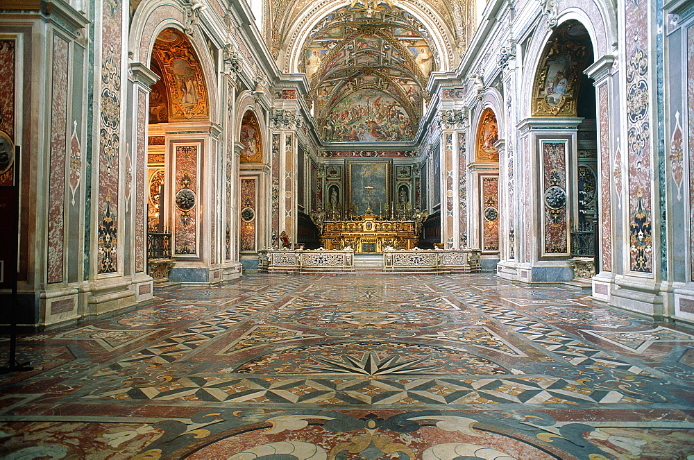 Italy, Naples, San Martino Charter House, The Church Nave And Marble Floor