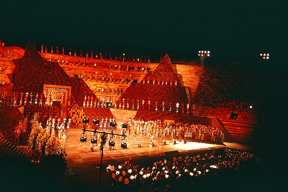 Italy, Verona, Arenes At Night, Verdi's Opera Aida Performed At Night