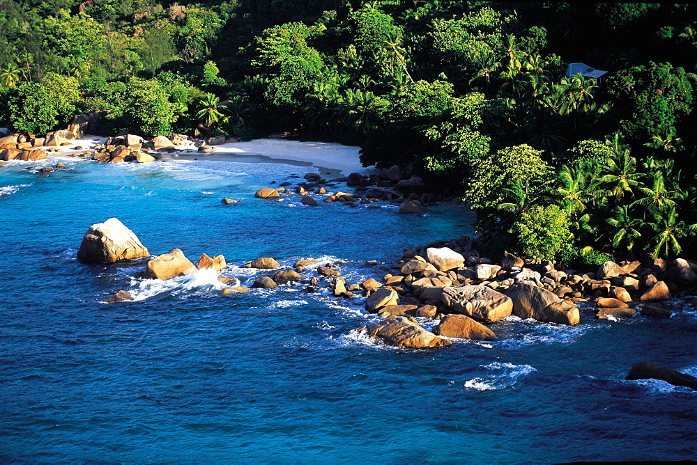 Seychelles, Praslin, Remote Beach, Aerial