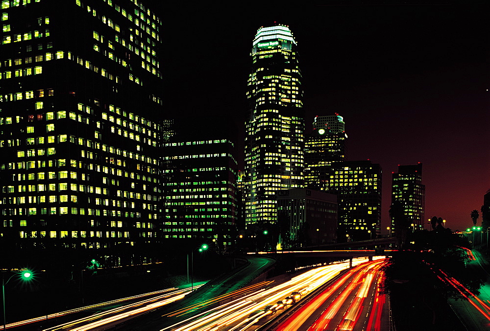 Los Angeles, Downtown, Hollywood Freeway At Night