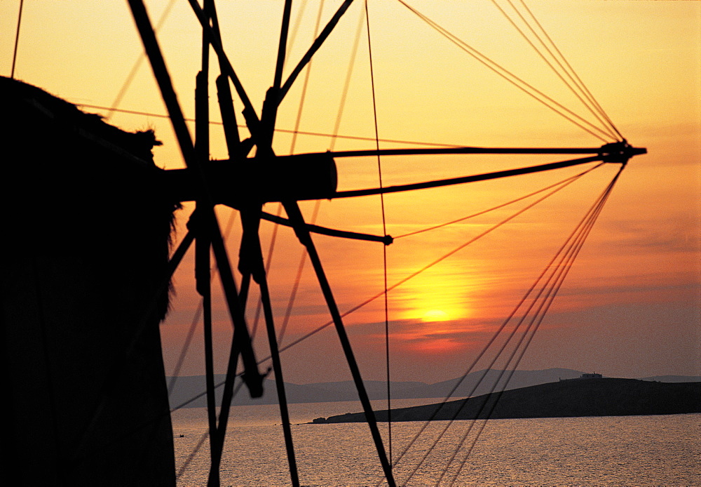 Mykonos, Wind Mills At Dusk, Greece