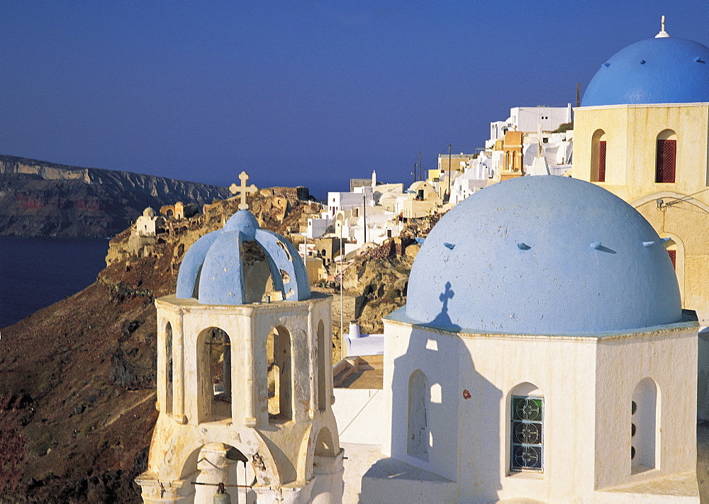 Santorini, Three Blue Cupolas, Greece 