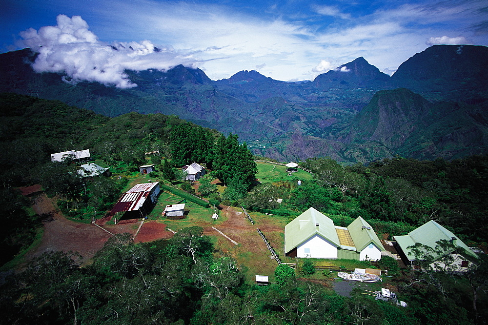 Aerial Of Mafate Islet Village, Reunion