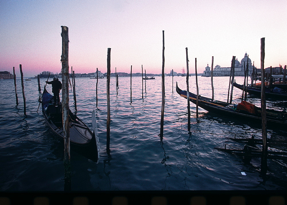 San Marco Gondolas At Sunrise, Gran Canale, Venice, Italy