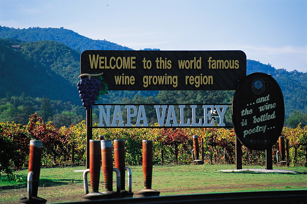 Sign At Valley Entrance, Napa Valley, California, Usa