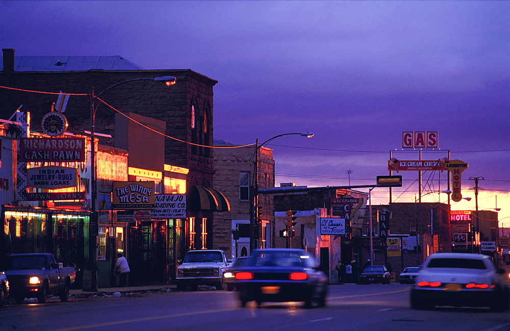 Usa, Nm, Gallup Main Road, Route 66 At Dusk