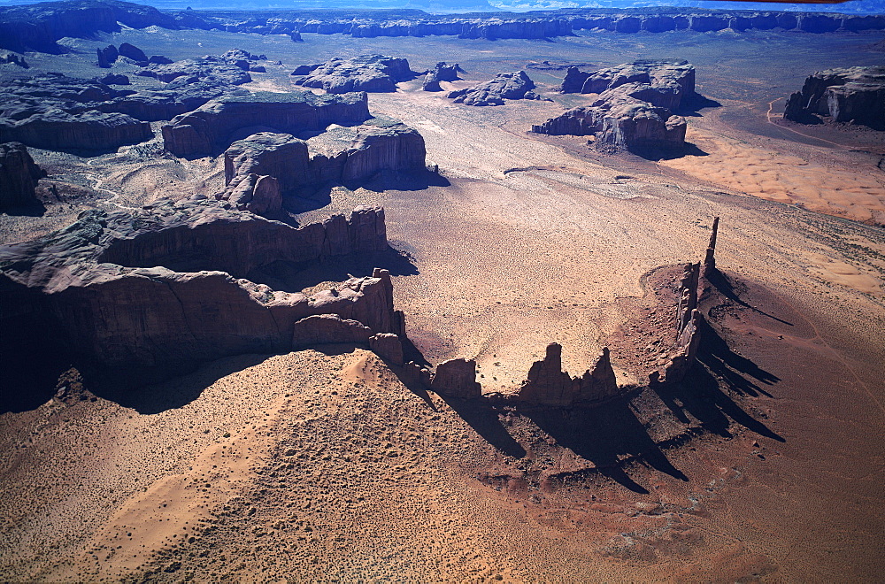 Usa, Utah, Monument Valley, Aerial Of Totem Rocks