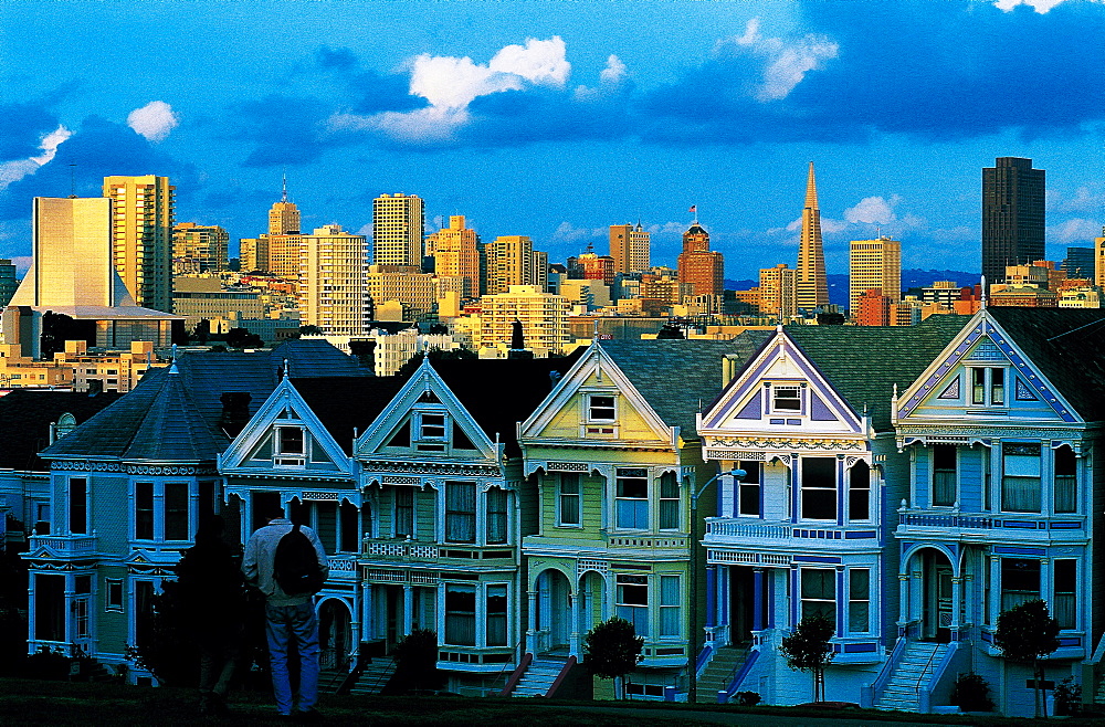 Alamo Square Victorian Houses, Misty Day, San Francisco, Usa