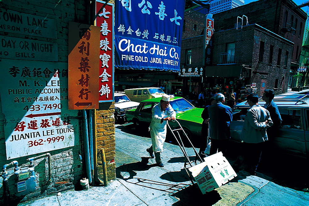 Chinatown, Busy Street & Delivery Man, San Francisco, California, Usa