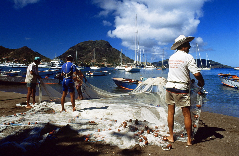 Fishermen with their nets, Guadeloupe, French Antilles, West Indies, Central America