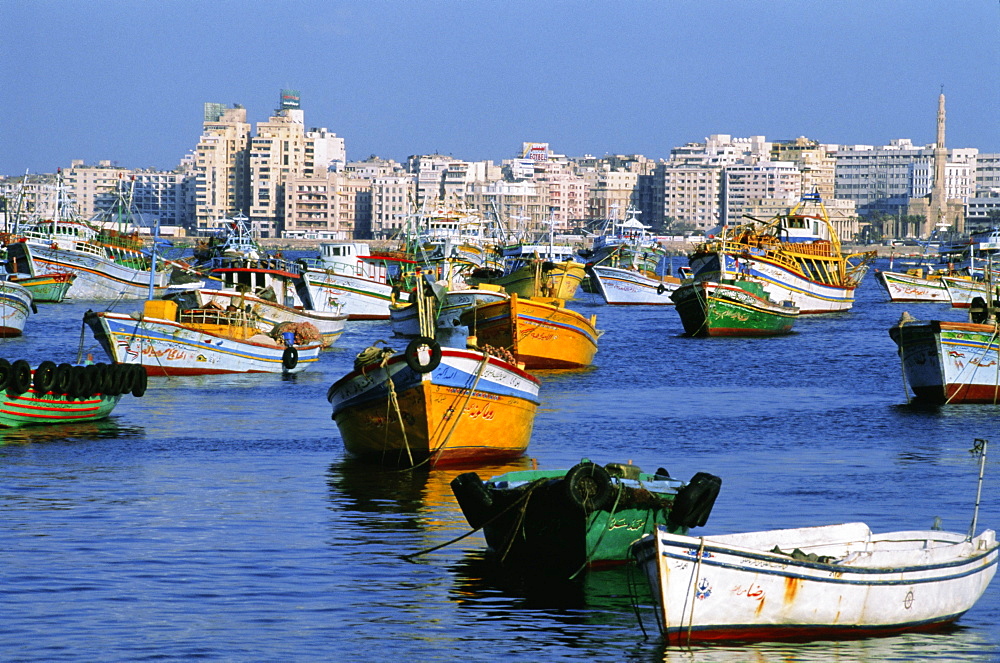 Boats in the harbour, Alexandria, Egypt, North Africa, Africa