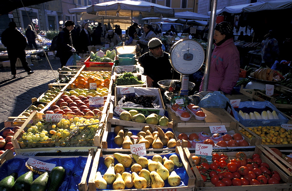 Italy, Rome, Campo Dei Fiori, The Morning Market, Vegetables And Fruits Stall