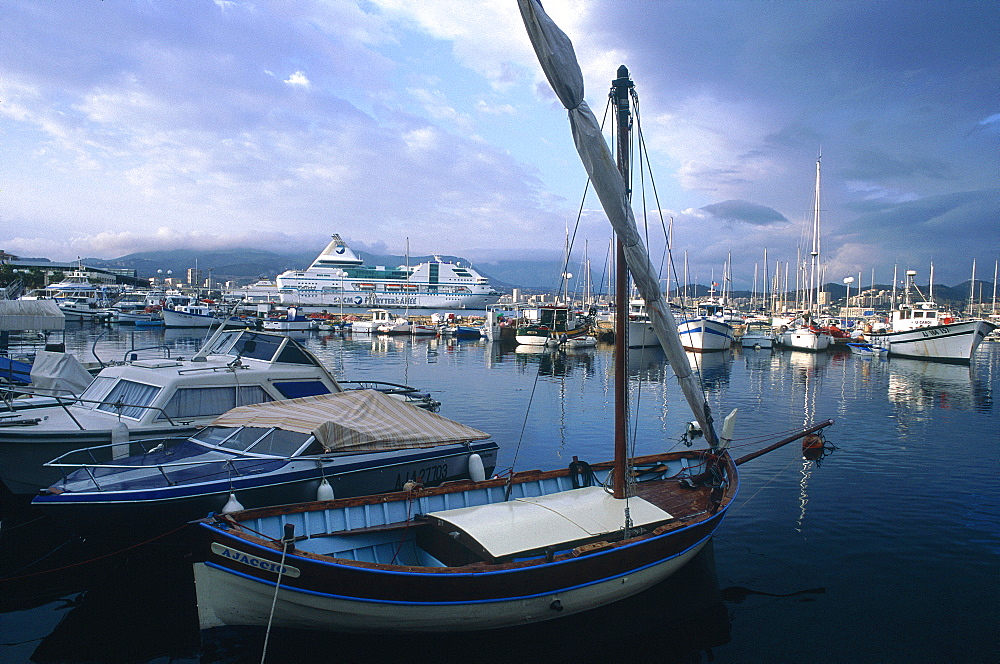 France, Corsica, Ajaccio, The Harbour And Marina, Traditional Fishing Boat At Fore