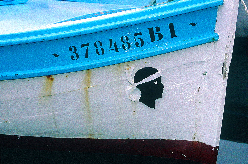 France, Corsica, North, Bastia, The Old Harbour And Marina, Close Up On A Traditional Fishing Boat, Head Of Maure