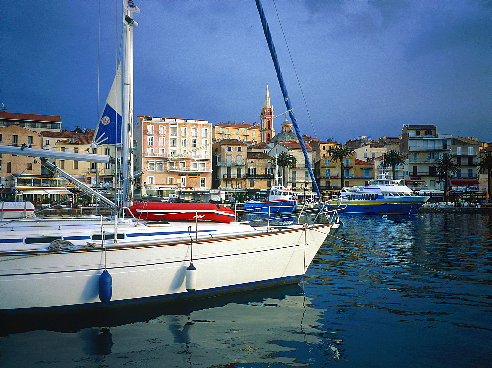 France, Corsica, Balagne, Calvi, Harbour And Sea Front View From The Sea