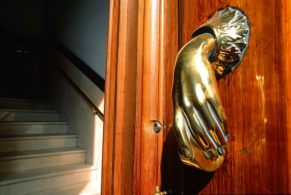 Spain, Catalonia, Barcelona, Paseo De Gracia, Casa Batlo Designed By Gaudi, Interior Door And Copper Knob