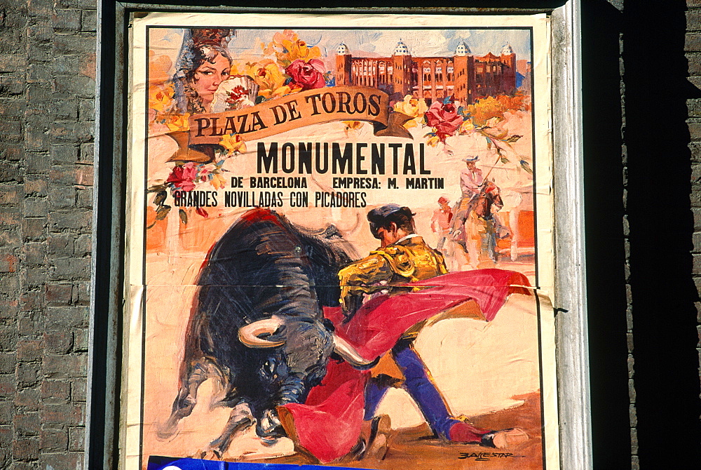 Spain, Catalonia, Barcelona, Plaza De Toros El Monumental, Ad For Next Corrida